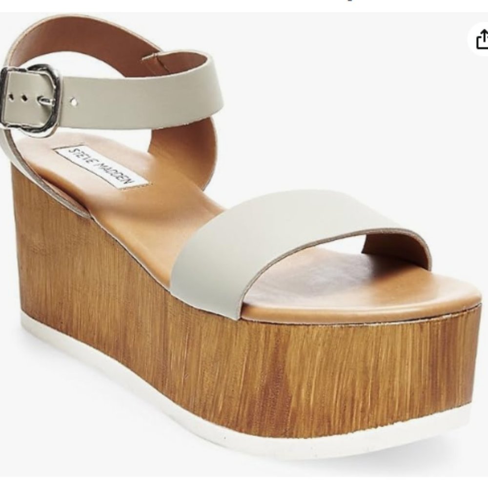 Steve Madden Cream Leather Platform Wedge Sandals